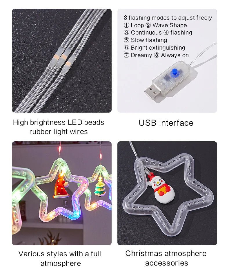 Decoração de lâmpada de janela de natal luzes de cortina de fadas 8 modos de trabalho luzes de corda de árvore de natal para festa de casamento decoração de casa