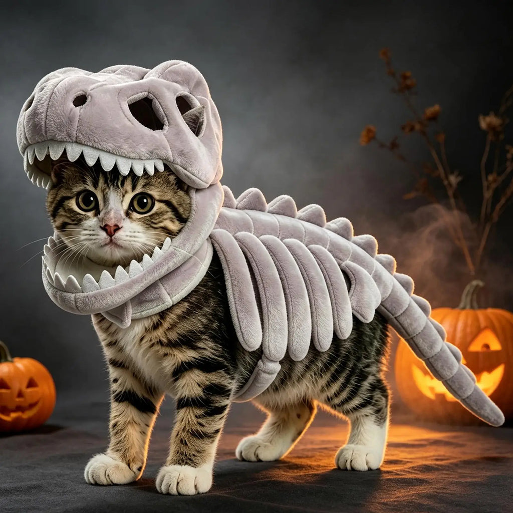Fantasia de Esqueleto de Dinossauro para Gatos, Roupas de Fantasia para Animais de Estimação, Fantasia de Dinossauro para Festa de Halloween
