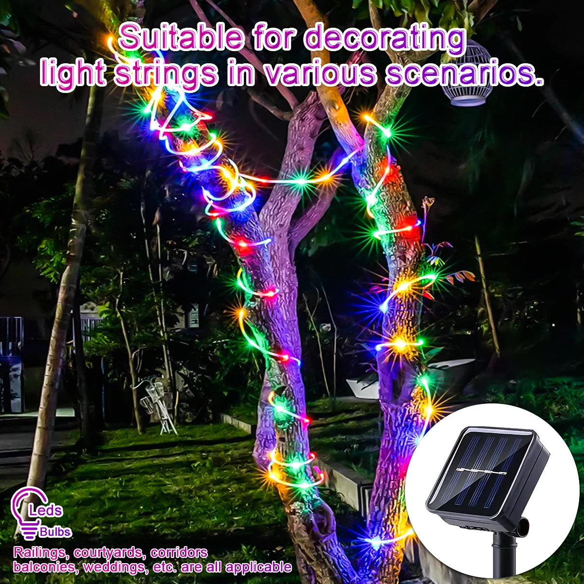 Luzes de Cordão Solar 200 LED à Prova d'Água para Exterior, Luzes de Fada Alimentadas por Energia Solar com 8 Modos para Decoração de Natal em Jardim, Quintal e Árvore