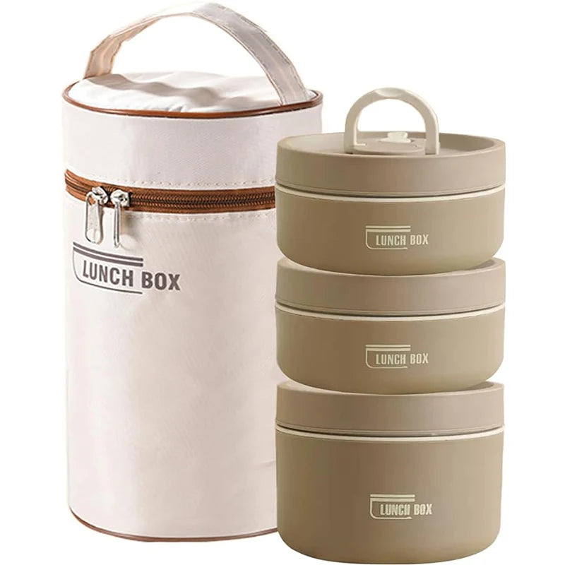Conjunto de recipiente de almoço de comida isolado portátil com lancheira térmica 3 recipientes de almoço empilháveis separados para crianças adultas