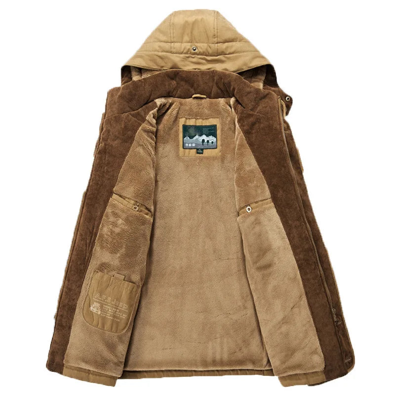 Men's Winter Jacket Parka Plus Velvet Thick Multi Pocket Jackets Solid Parkas Male Plus Size Windproof Fleece Warm Thick Coats
