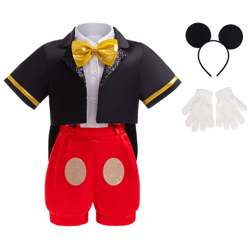 Halloween palco desempenho cosplay traje novos meninos gravata brilhante manga curta cavalheiro terno bebê bonito macacão conjunto de três peças