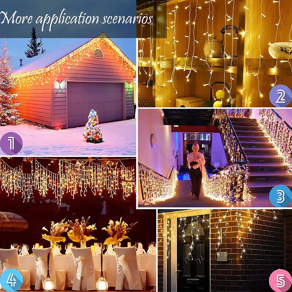 Decoração de natal 2024/2025 luzes de cortina led de gelo para queda ao ar livre 0.4/0.5/0.6m luzes de natal para casa ano novo 2025