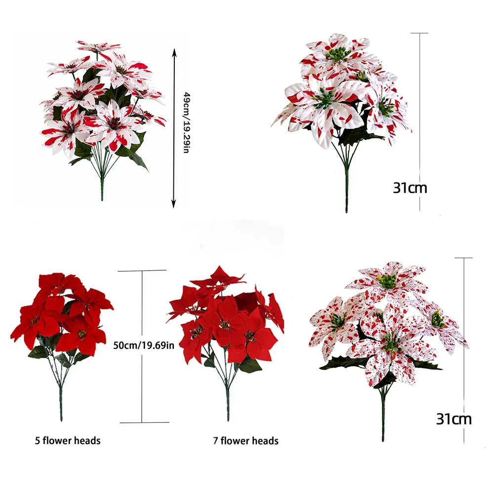 50cm plantas artificiais decoração de natal falso flor vermelha decoração da árvore de natal plantas falsas ramo slik flor planta para casa jardim