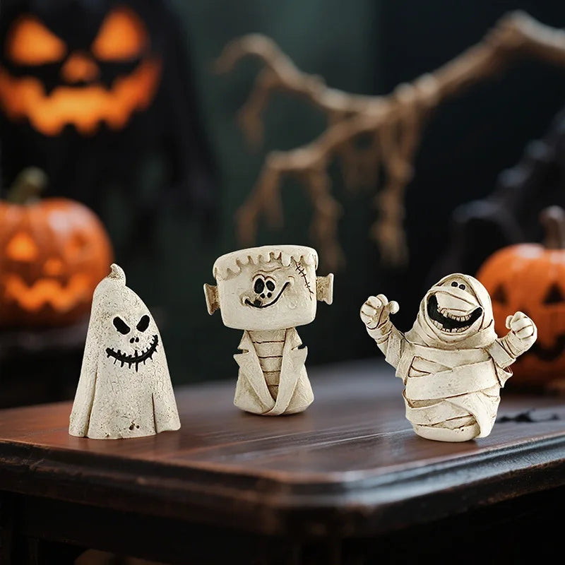 Decoração de Halloween: Fantasma, Abóbora e Múmia - Enfeite de Resina Assustador para Mesa, Perfeito para Noite de Halloween, Sala de Estar e Festas
