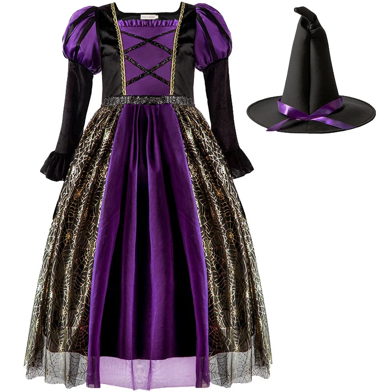 Fantasia de bruxa de Halloween para meninas, vestidos de vampiro para crianças, roupas de festa de carnaval, roupas para crianças