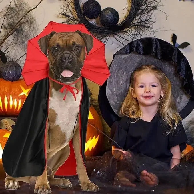 Fantasia de Vampiro para Animais de Estimação para o Halloween - Capa Confortável de Nylon com Fecho de Tira, Adequada para Cães e Gatos de Pequeno e Médio Porte