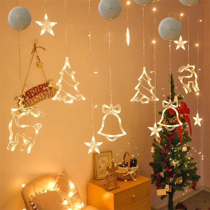 Natal led luz floco de neve santa pendurado otário lâmpada janela ornamentos decoração para casa natal navidad 2023 decoração de ano novo