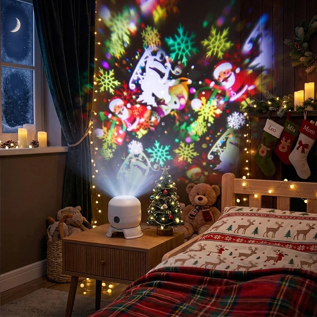 Projetor de Luz de Natal com 22 Padrões, Lâmpada de Projeção LED Rotativa, Papai Noel, Floco de Neve, Alce, Decoração de Natal, Luz Noturna Recarregável