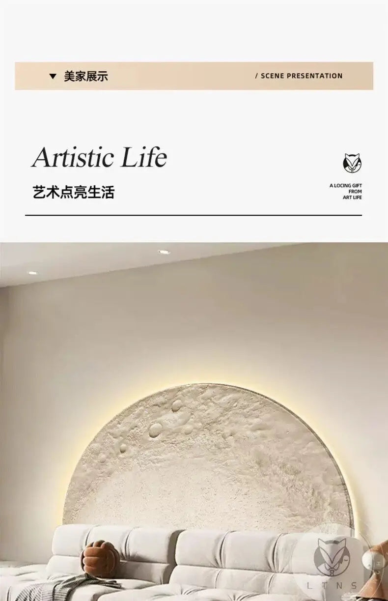 Pintura Decorativa para Sala de Estar com Tema Lunar, Pintura com Lâmpada LED de Parede, Painel de Fundo, Sensação de Alto Padrão, Pintura Suspensa em Arenito