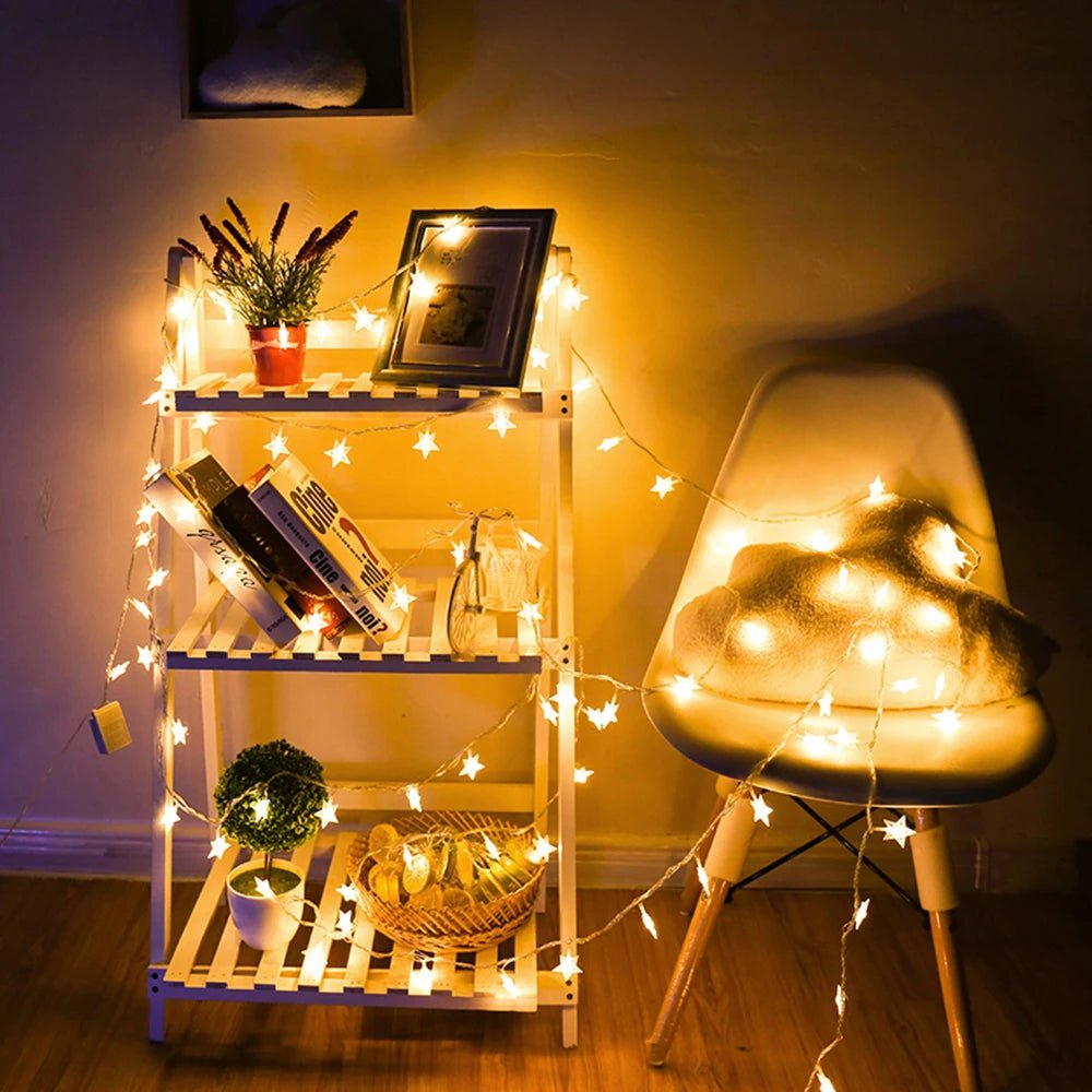Led estrela luzes de fadas ao ar livre luzes corrente guirlanda lâmpada luzes da corda festa casa casamento terraço jardim decoração natal