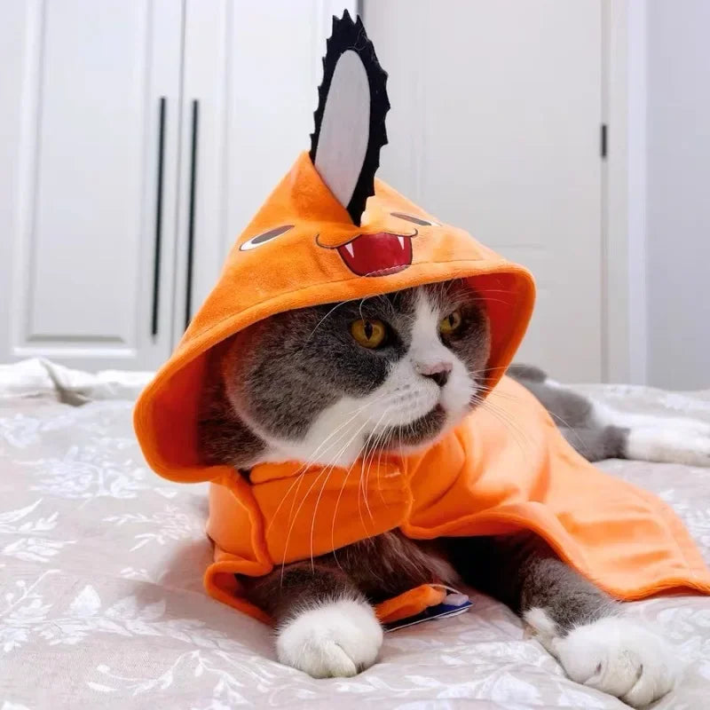 Roupas para animais de estimação Pochita, capa moderna para cães e gatos, fantasia de cosplay de anime para o Halloween, acessório para animais de estimação, roupa macia e quente para transformação de cachorros.