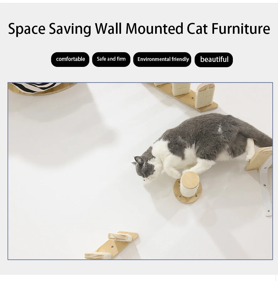 1pcCat Coçar Escalada Post Wall-montado Cat Hammock Bed Pet Móveis Kitten Wall Shelf Set Cat Perch Madeira Cat Tree House