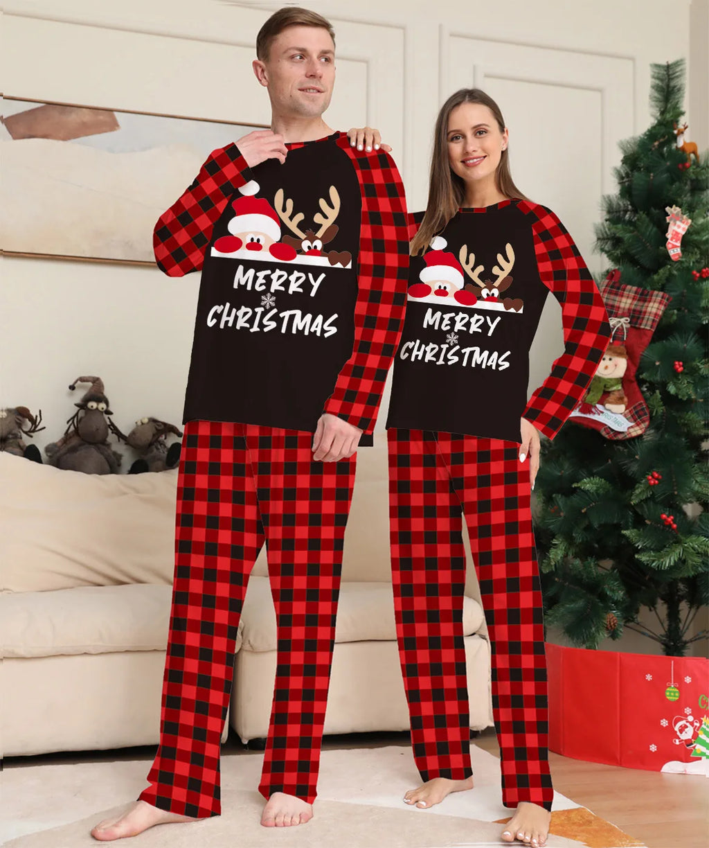 Pijamas de natal família olhar roupas papai noel impressão roupa interior feminina combinando conjunto casual solto sono roupas masculinas