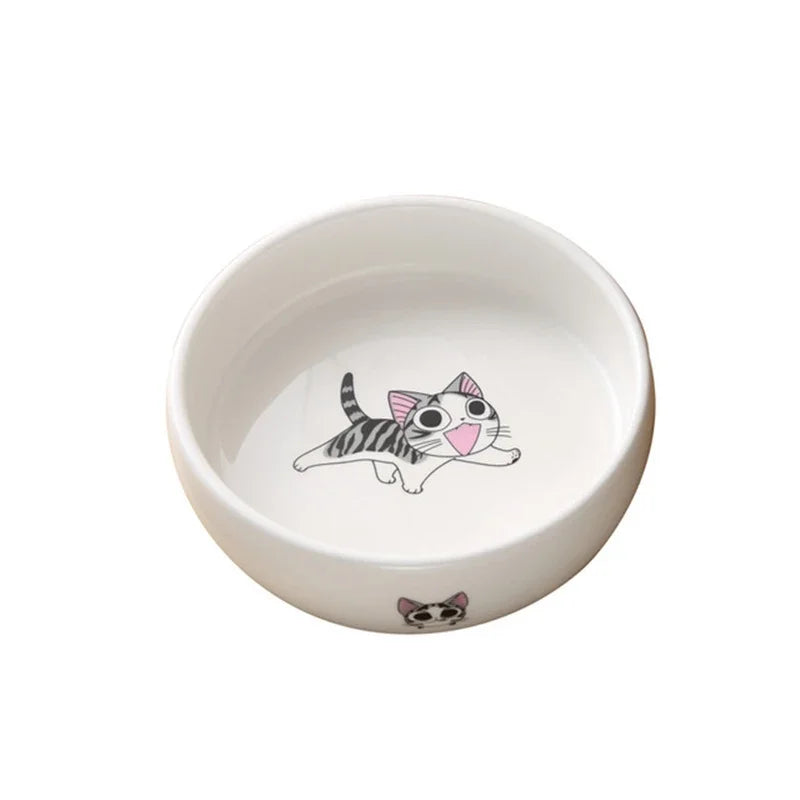 Pote de cerâmica para pet, tigela com estampa de desenhos animados para gato e cachorro