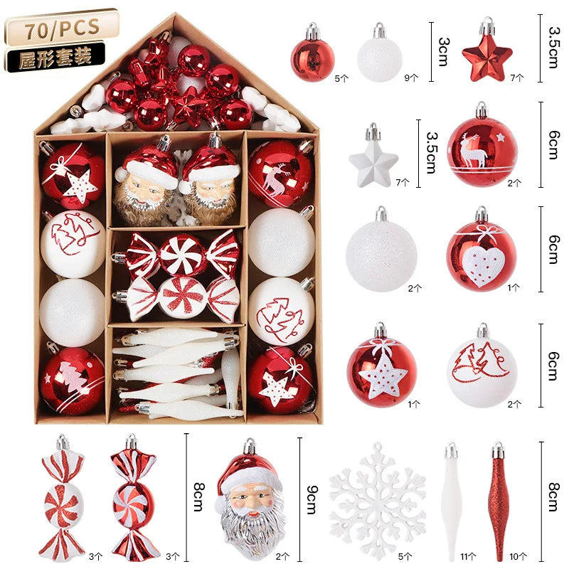 Conjunto de 70 Bolas de Natal para Decoração de Árvore de Natal, Enfeites Pendentes para Casa, Decoração de Natal 2026, Presente de Ano Novo