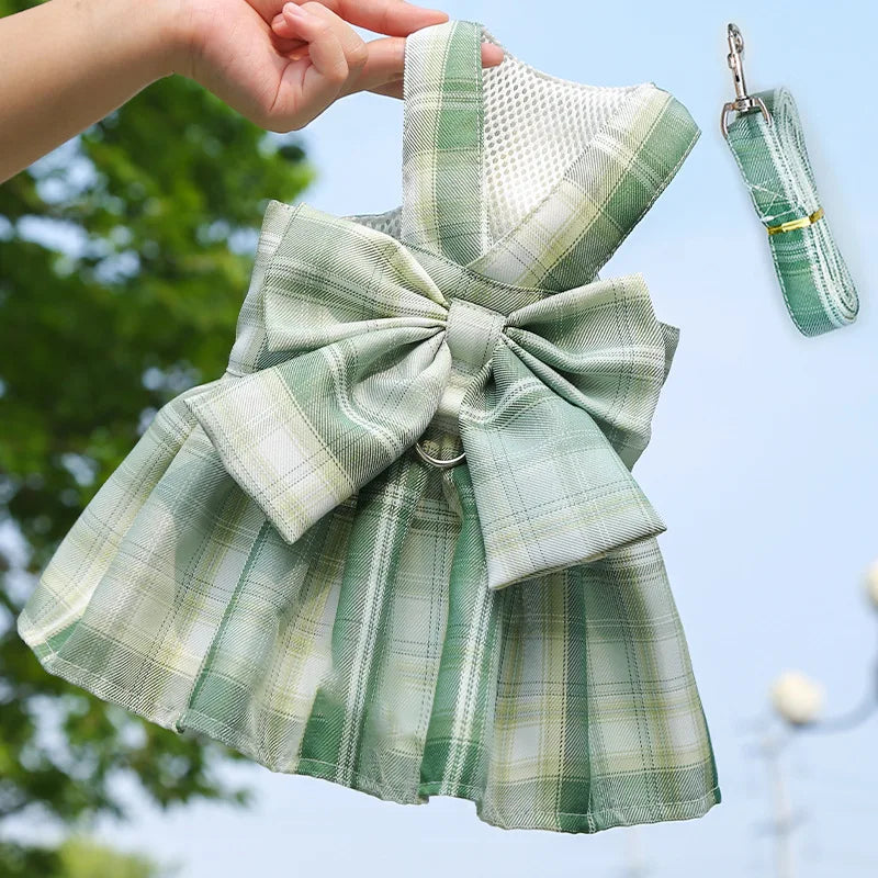 Coelho jk vestidos e trela conjuntos de malha xadrez pet colete arnês para gatos coelho verão pequenos animais roupas coelhos acessórios