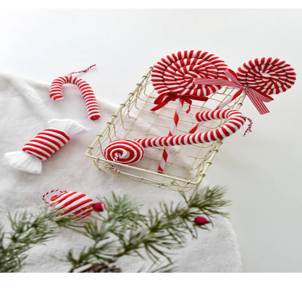 Enfeites de Natal vermelho e branco, Bastões, Bastões, Doces, árvores, Pingentes decorativos, Decorações de Natal, 2022
