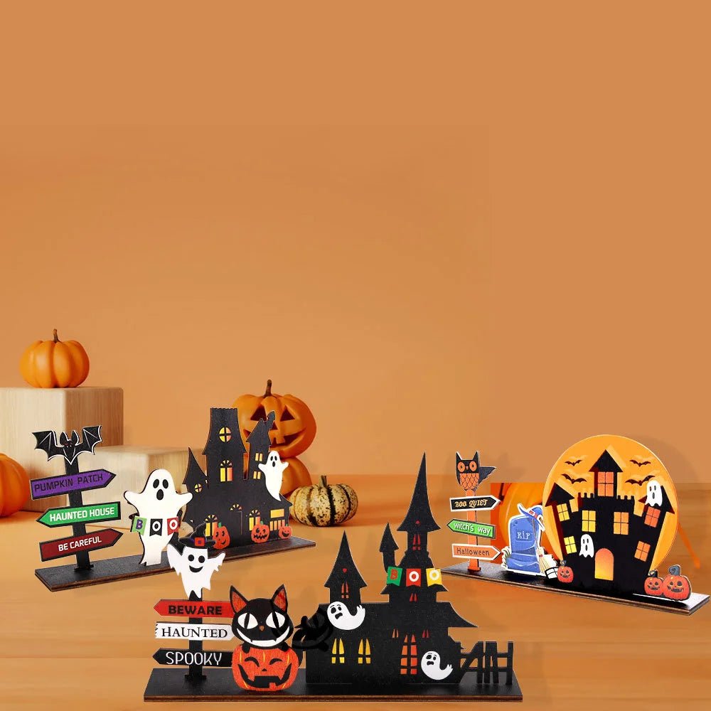 Decoração de mesa de Halloween, logotipo central de abóbora de madeira para casa assombrada, decoração assustadora de Halloween para mesas de reuniões familiares - Kasa & Pet