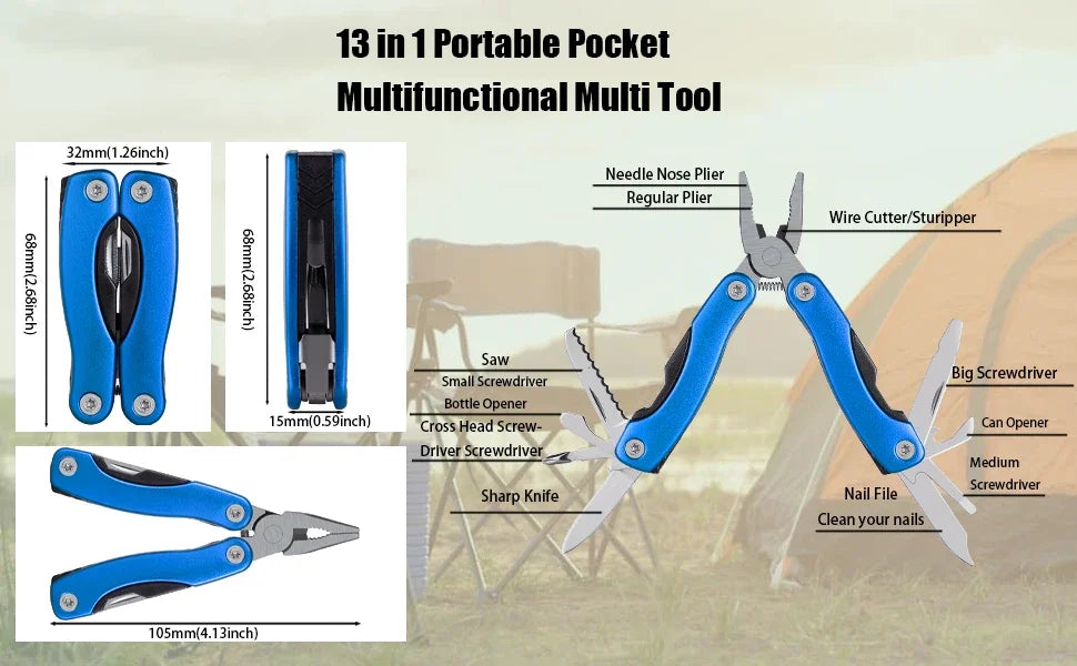 Alicate dobrável multifuncional profissional, mini ferramentas manuais EDC bolso portátil de aço inoxidável, terno de sobrevivência para acampamento ao ar livre
