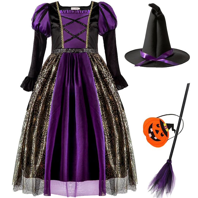 Fantasia de bruxa de Halloween para meninas, vestidos de vampiro para crianças, roupas de festa de carnaval, roupas para crianças