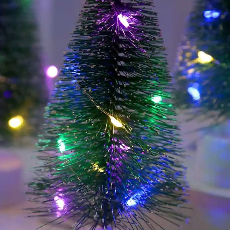 Luminoso mini árvores de natal luzes led decoração para casa velas eletrônicas presentes das crianças ano novo festa de natal ornamento