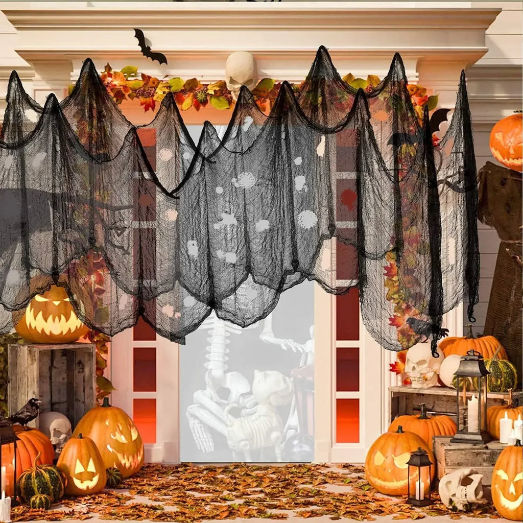 76x183cm decorações de halloween preto assustador gaze pano janela mesa porta net assustador fantasia vestido festa casa assombrada decoração da parede