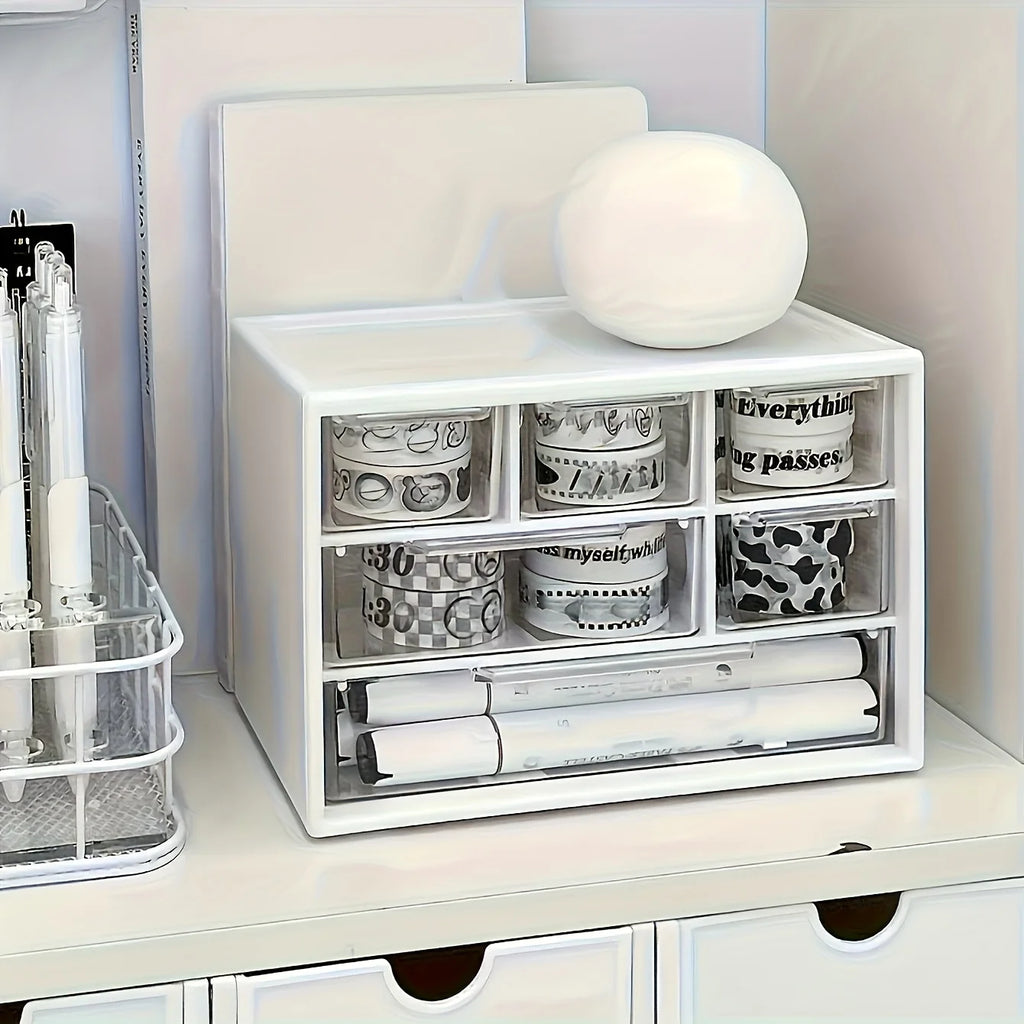 Organizador de mesa com seis gavetas-recipiente espaçoso e multifuncional, perfeito para material de escritório, papelaria, itens essenciais para dormitório
