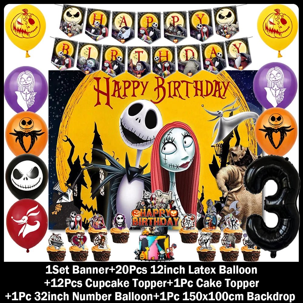 Decorações de Aniversário com Tema de Halloween, Painel de Fundo de O Estranho Mundo de Jack, Balões de Festa, Topos de Bolo - Kasa & Pet