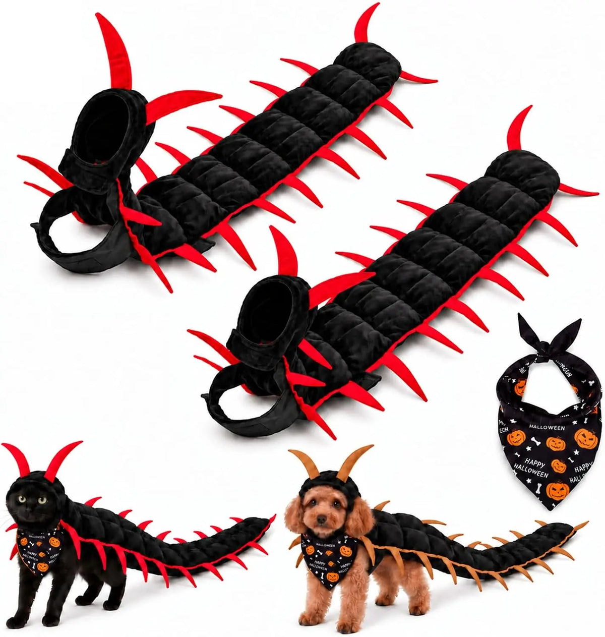 Fantasias de Halloween de Centopeia para Gatos e Cães, Roupas de Cosplay 3D de 50'', Roupa de Halloween para Animais de Estimação, Adereço Fotográfico para Uso Externo