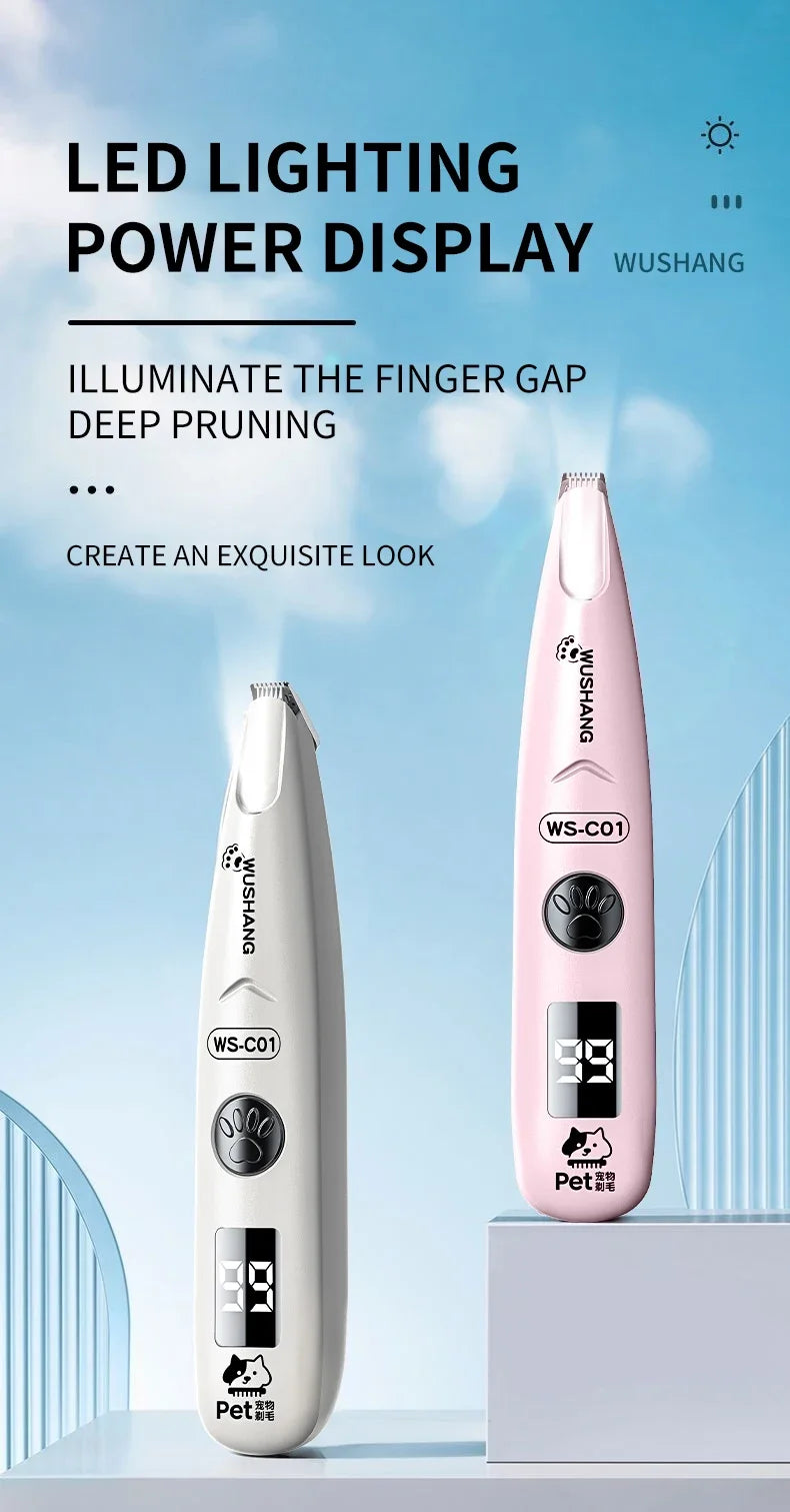 Aparador Elétrico para Cães com Luz LED, Impermeável, Aparador de Pelos para Patas de Animais de Estimação, Baixo Ruído, para Rosto, Patas, Orelhas e Pelos de Gato e Cão