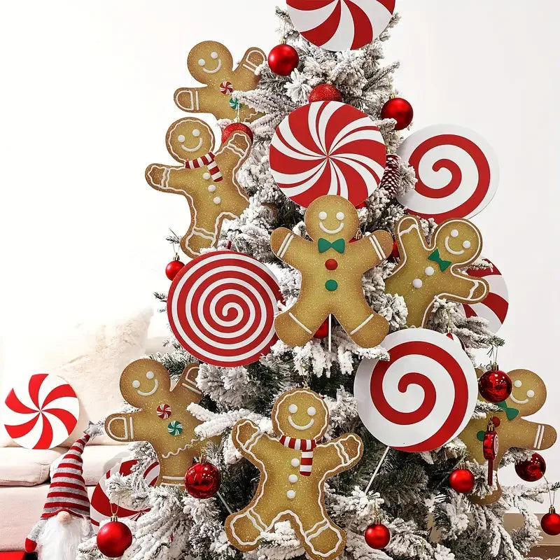 Conjunto de 4/8 decorações para árvore de Natal com design de bala de menta vermelha e branca, ideal para decorar o topo da sua árvore.