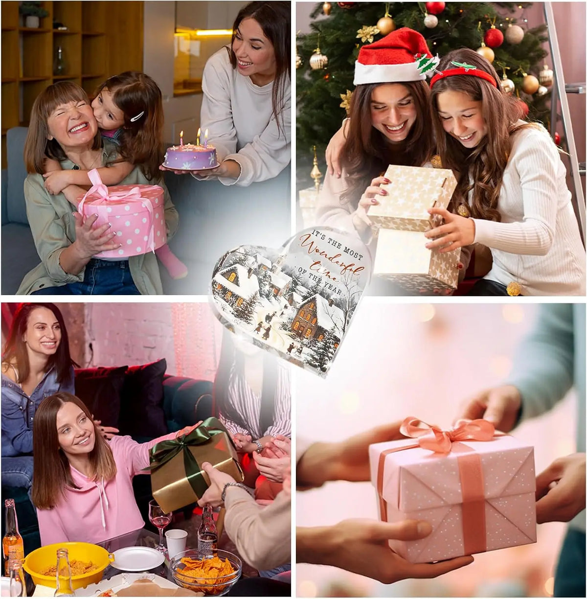 Decorações de mesa de inverno, presentes de Natal - é o tempo mais maravilhoso do ano - Decorações de férias em forma de coração acrílico, C