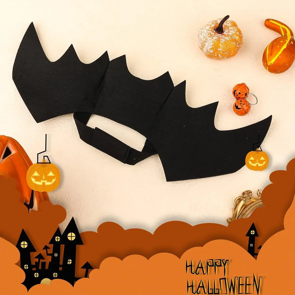 Fantasia de Halloween para Pets: Asas de Morcego para Gatos e Cães com 2 Sinos de Abóbora – Roupa de Cosplay para Gatos e Cães Pequenos – Diversão para Festas e Fantasiar
