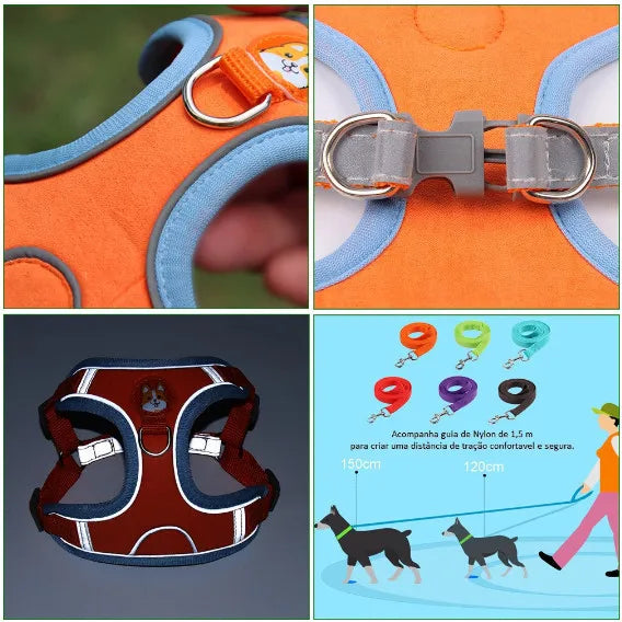 Coleira Peitoral Ajustável Para Cães Gatos Passeio Confortável Material Nylon Ergonômico Seguro