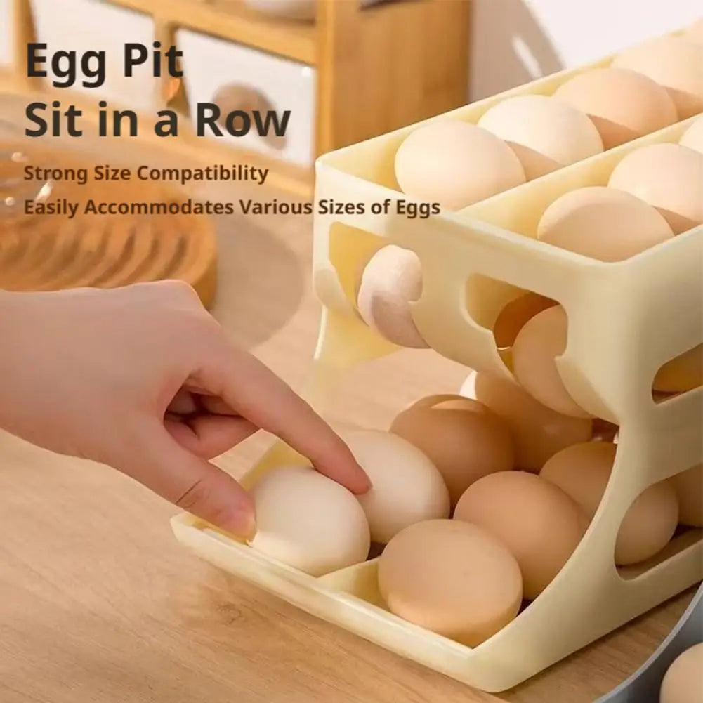 Organizador de ovos com rolagem automática para cozinha, dispensador de ovos de plástico, rack de armazenamento, suporte de ovos que economiza espaço para uso na geladeira, acessórios de cozinha