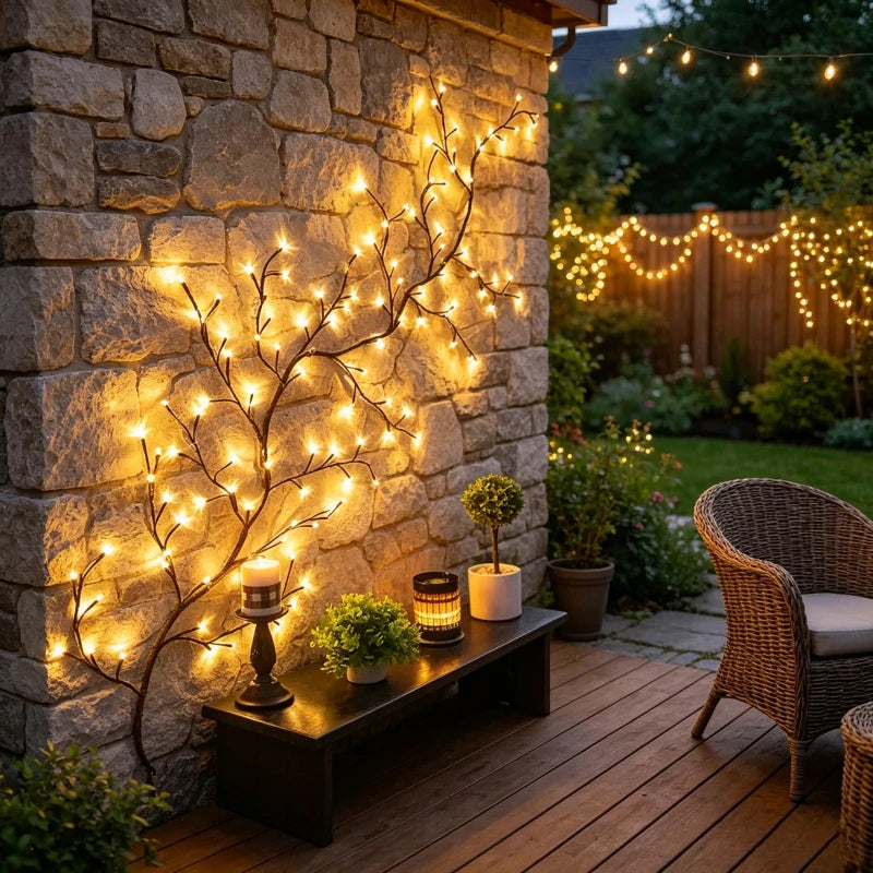 Luzes LED Flexíveis em Formato de Galho de Salgueiro com 96 LEDs, Lâmpada de Árvore de Bétula, 8 Modos de Iluminação para Decoração de Natal e Ação de Graças, Luz de Ambiente