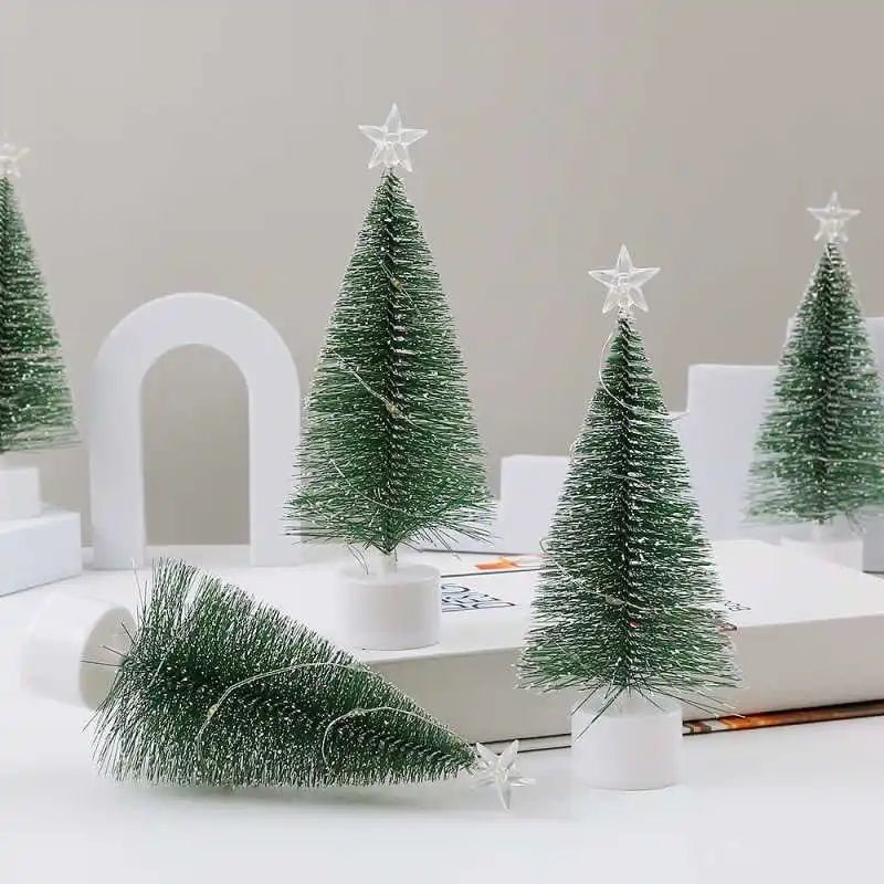 Luminoso mini árvores de natal luzes led decoração para casa velas eletrônicas presentes das crianças ano novo festa de natal ornamento