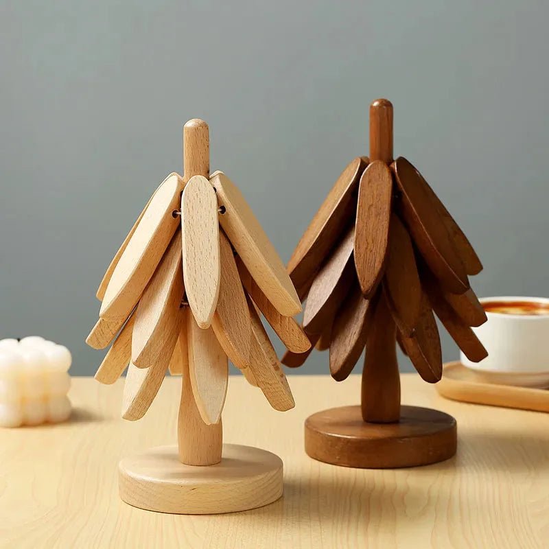 Base para Panelas de Madeira em Forma de Árvore de Natal com Suporte, Resistente ao Calor, Anti-Queimaduras, Porta-Copos, Sousplat de Madeira Sólida, Decoração de Natal para Casa - Kasa & Pet
