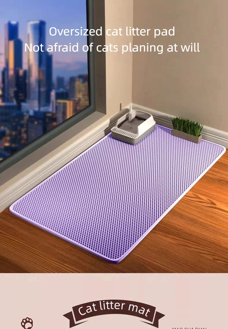 Tapete para Areia de Gato com Design de 2 Camadas, Tecnologia Premium de Retenção de Areia, Base Impermeável, Protetor de Piso Antiderrapante para Gatos de Interior