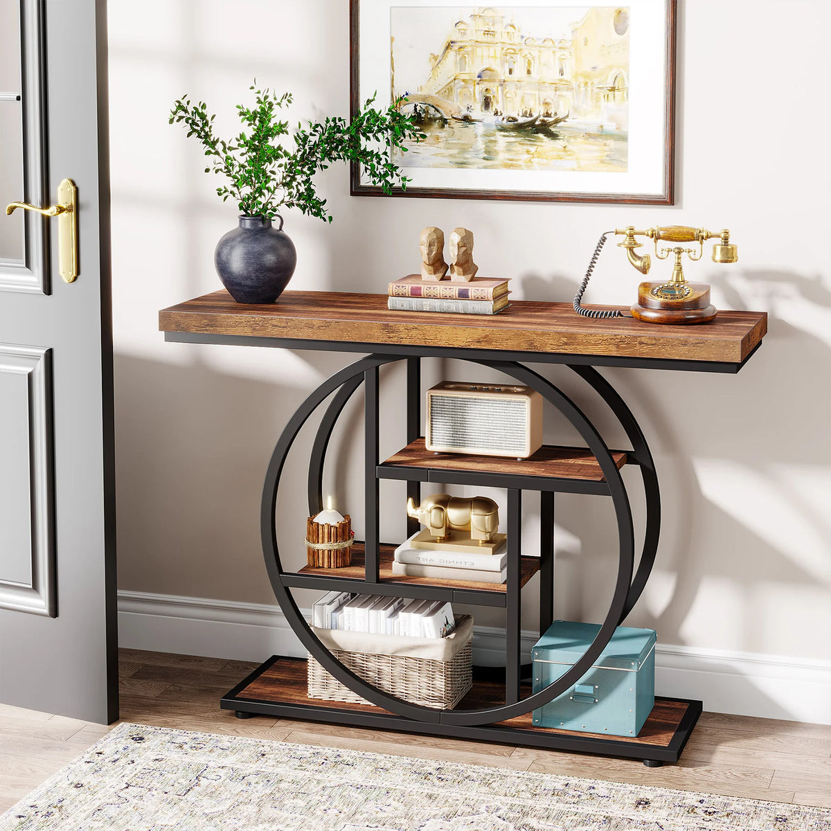 Industrial Entryway Console Mesa para Sala de Estar, Foyer Corredor Mesa para Entrada, 4-Tier Mesa, 41,3"