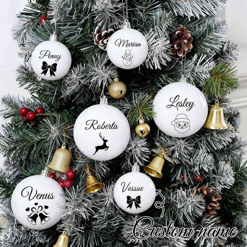 Enfeite de Natal Personalizado com Texto, Bola Decorativa Branca, Presente de Natal, Bola de Decoração de Cena Natalina Personalizada para Pendurar