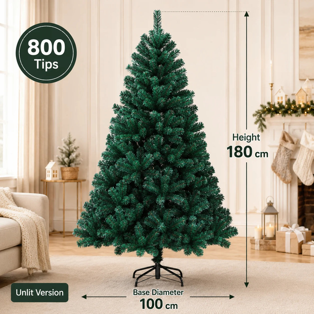 Árvore de Natal Artificial Grande em PVC com Luzes LED, de 120cm a 300cm, Decoração para Festa de Natal e Ano Novo em Família