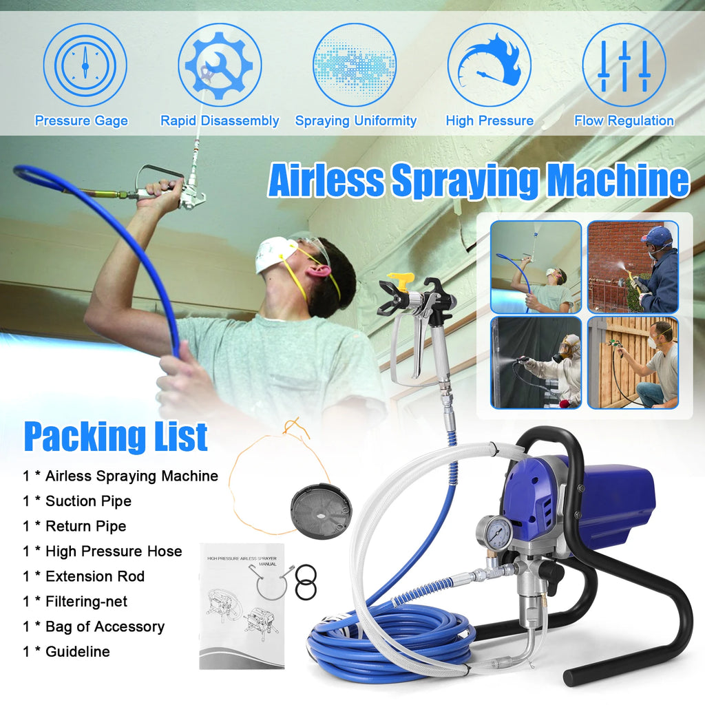 Pulverizador Airless de Alta Pressão 30MPa 750W, Máquina de Pulverização de Tinta Látex Multiuso com Manômetro, Ferramenta Elétrica de Pulverização