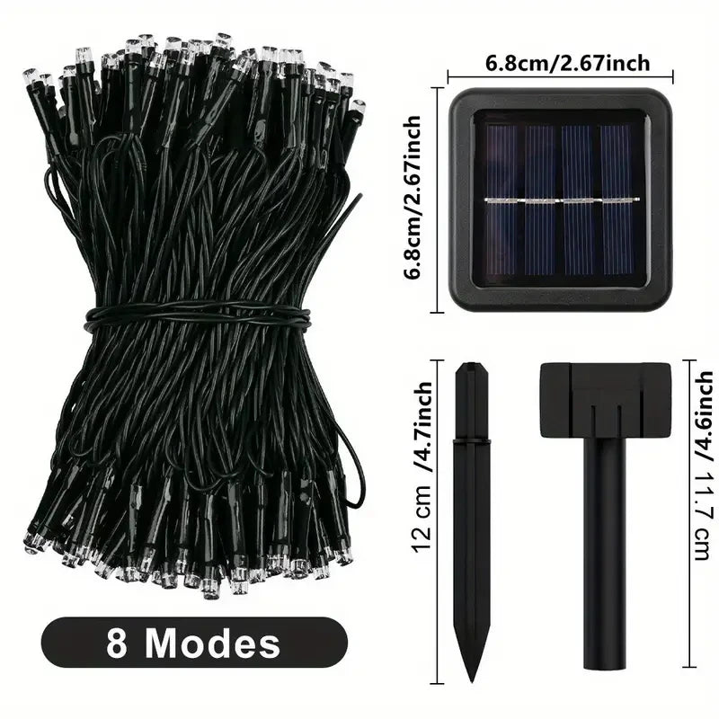 Luzes de fadas externas movidas a energia solar de couro de plástico LED IP65 à prova d'água 8 modos de iluminação para decoração de casamento de Natal