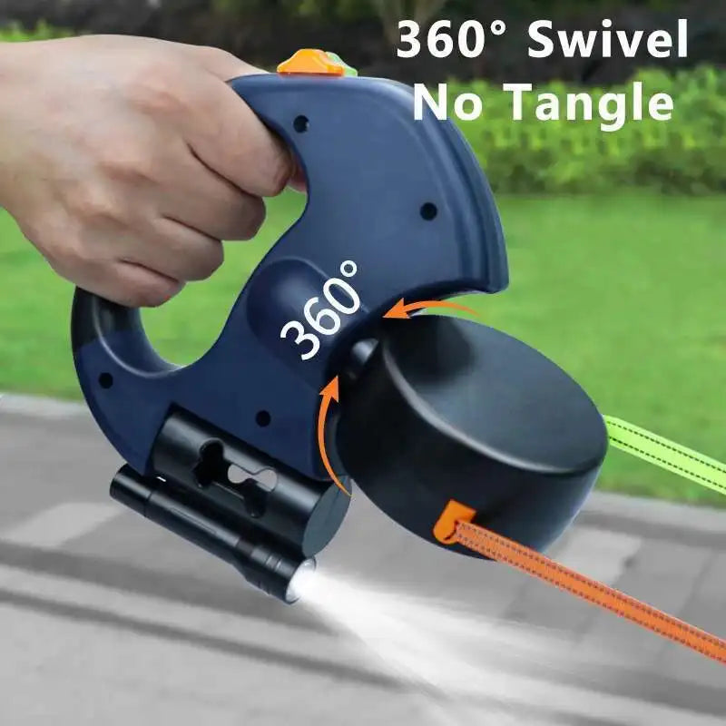 Trela retrátil automática para cães, 3m, com lanterna led, saco de resíduos, roleta, corda de tração dupla de 360 graus, suprimentos para animais de estimação