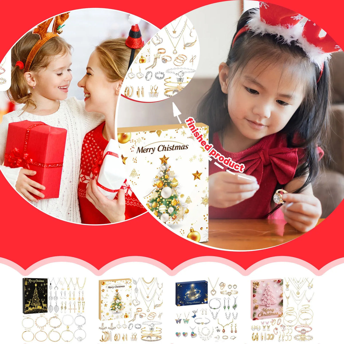 Calendário de contagem regressiva de natal 24 dias contagem regressiva de natal calendário do advento colar pulseira brincos presentes de natal