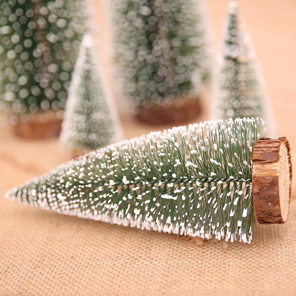 Decoração de natal artificial mini árvore ornamentos em miniatura cedro neve pinho decoração mesa escritório em casa 2024 presentes paisagem natal