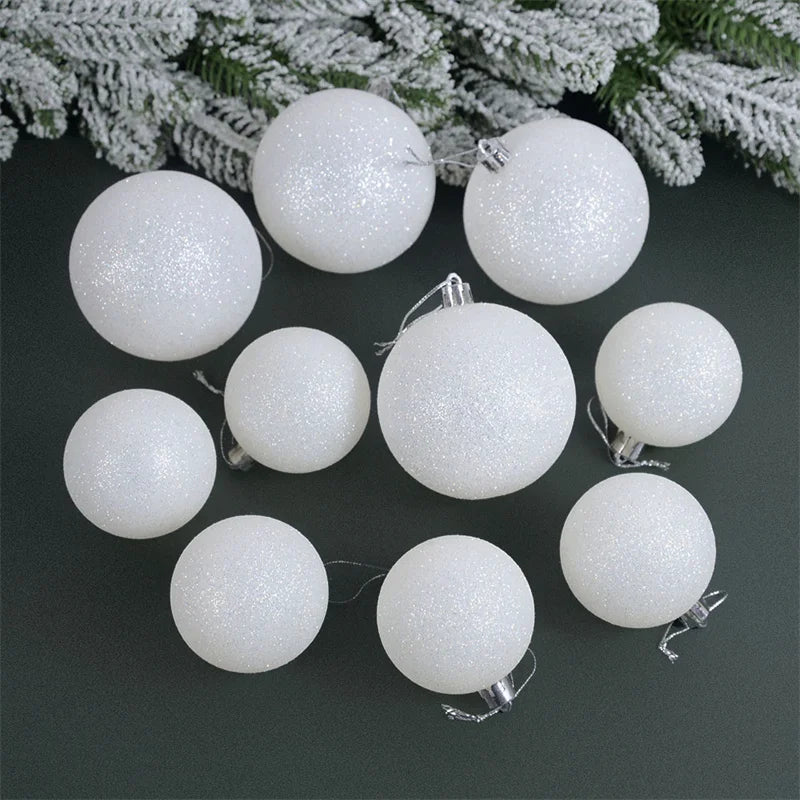 12/6 pçs bolas de natal brancas árvore de natal pendurado ornamentos glitter bola de natal bauble pingentes decoração para casa presentes de ano novo noel
