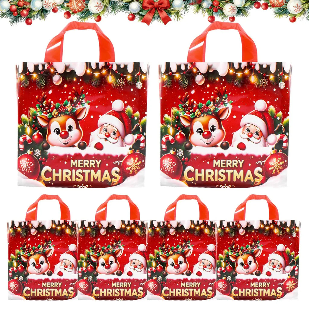 6 Sacolas de Presente de Natal com Tema Papai Noel e Rena, Sacolas de Embalagem para Presentes de Ano Novo 2026, Decoração Natalina para Casa